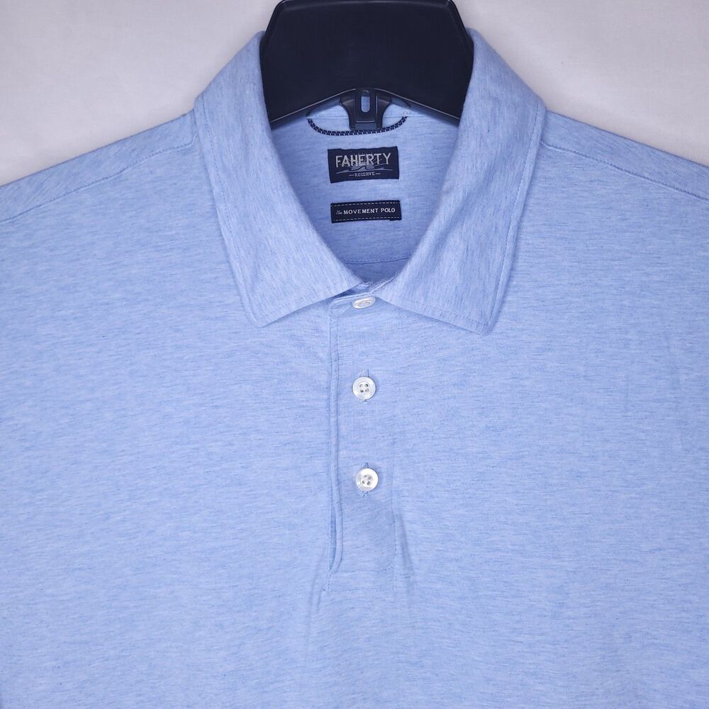 Faherty Reserve Movement Polo Shirt Mens Large Light Blue Pima Cotton